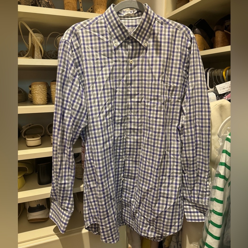 Peter Millar - long sleeve button down - purple/gray/white checked - Medium